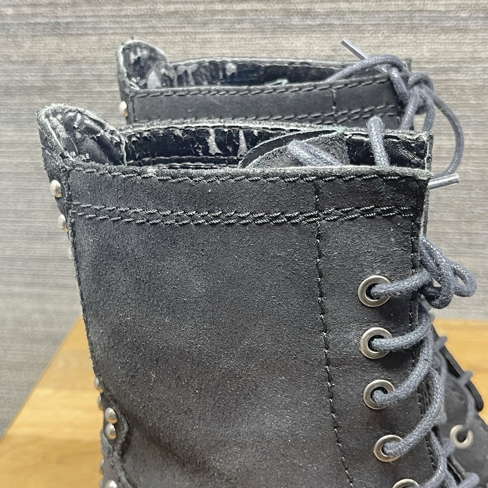 Gianni Bini Boots Women 8.5 M Black Distressed Leather Studded Biker Goth Lace - Picture 10 of 14